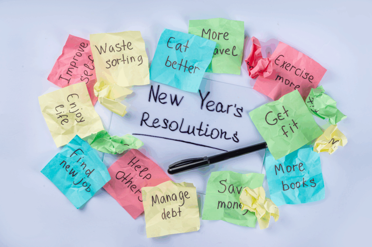 New Year's Resolutions on colorful sticky notes