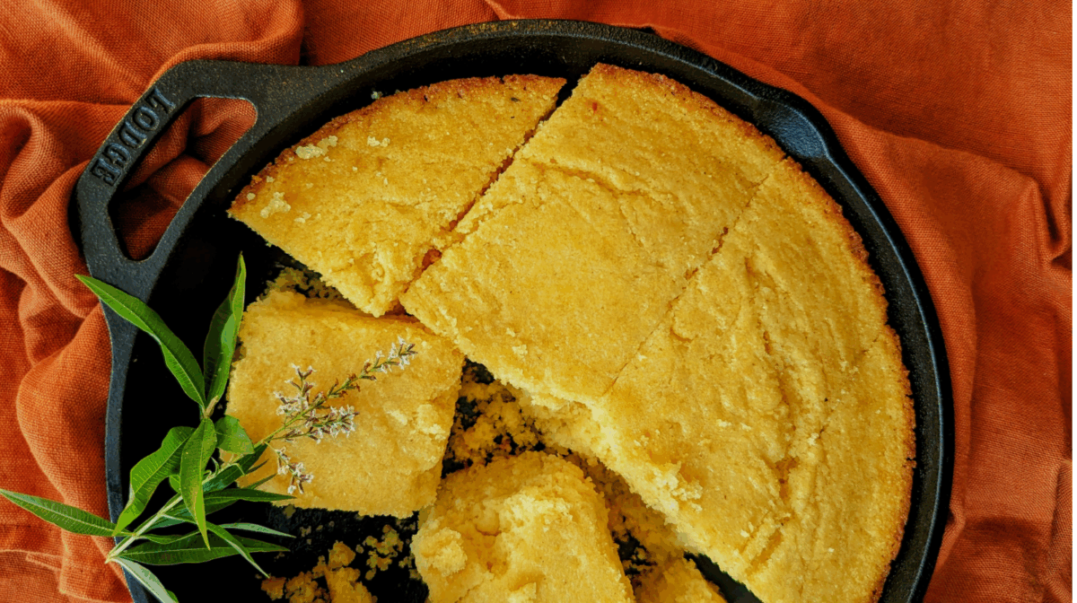 Cornbread in a cast iron skillet