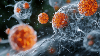 Illustration of a virus infecting cells