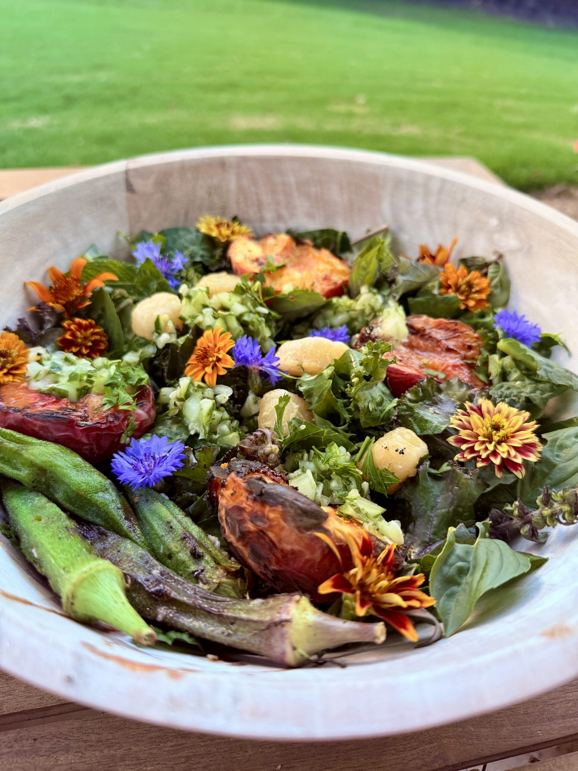 Weekly Garden Harvest Recipe: Grilled Peach & Kale Salad with Tangy Cucumber Chutney - Wellness IQ